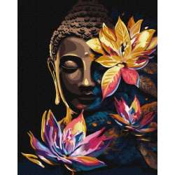 Malowanie po numerach 40x50cm Budda z lotosami (z farbami metalicznymi) (KHO5103)