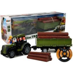 Zielony Traktor z Przyczepą Belami Drewna Zdalnie Sterowany 2.4G Lean Toys (8433)