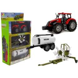 Traktor z przyczepą, zgrabiarką i cysterną czerwony (5851) - 1