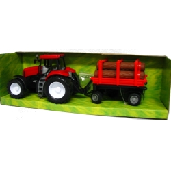 TRAKTOR Z PRZYCZEPĄ Z DREWNEM, 2 KIEROWNICE, SKRĘTNE KOŁ - 2