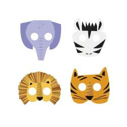 Maski papierowe Animal Safari 4 wzory 8 szt.