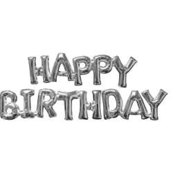 Balon foliowy Happy Birthday srebrny
