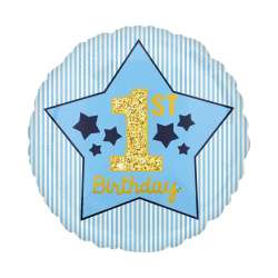 Balon foliowy 1st Birthday niebieski 48cm
