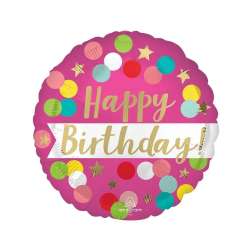 Balon foliowy Birthday pink confetti 46cm - 1
