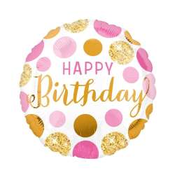 Balon foliowy Pink and gold Happy Birthday 46cm - 1