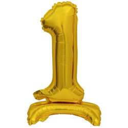 Balon foliowy mini cyfra 1 ze stopką złota 22x40cm - 1