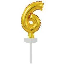 Balon foliowy mini cyfra 6 złota 7x12cm - 1