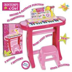 Bontempi Girl Elektroniczne organy ze statywem, krzesełkiem i mikrofonem,róż 33483 DANTE (041-133671) - 1