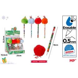 Długopis ścieralny z pomponem świąteczny (12szt)