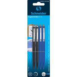 Długopisy automatyczne SCHNEIDER K15, 2x czarny + 2x niebieski, blister (SR73089)