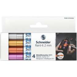 Marker akrylowy SCHNEIDER Paint-It Metallic 2 mm, 4 kolory - srebrny, złoty, miedziany, fioletowy cena za op (SRML01111501) - 1