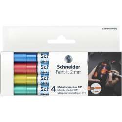 Marker akrylowy SCHNEIDER Paint-It Metallic 2 mm, 4 kolory - niebieski, czerowny, żółty, zielony cena za op (SRML01111502) - 1