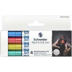 Marker akrylowy SCHNEIDER Paint-It Metallic 0,8 mm, 4 kolory- niebieski, czerowny, żółty, zielony cena za op (SRML01011502)