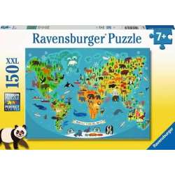 Puzzle 150 Mapa świata dzikich zwierząt XXL