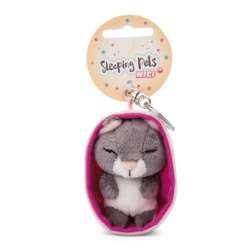 NICI 49989 Brelok Sleeping Pets kot szary 8cm, koszyk różowy (49989 NICI) - 1