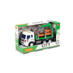 Polesie 96067 "City", samochód do przewozu dłużycy inercyjny, ze światłem i dźwiękiem, zielony w pudełku (96067 POLESIE)