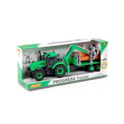 Polesie 96487 Traktor Progres inercyjny z podnośnikiem i przyczepą do przewozu drewna, zielony w pudełku (96487 POLESIE) - 1