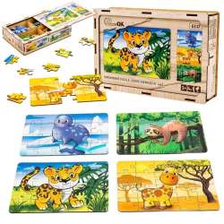 Puzzle drewniane 4w1 dzikie zwierzęta - 1