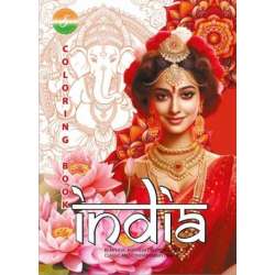 Kolorowanka A4 pionowa 8 obrazków India pomarańcz