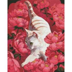 Diamentowa mozaika - Kot w piwoniach 40x50cm