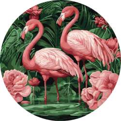 Malowanie po numerach okrągła rama - Flamingi w... - 1