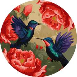 Malowanie po numerach okrągłe Kolorowe kolibry z metalicznymi farbami (KHO-R1048)