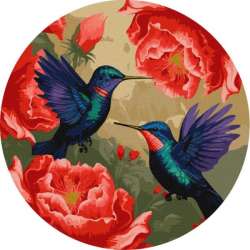 Malowanie po numerach z ramą okrągłe 39x39cm Kolorowe kolibry z metalicznymi farbami (KHO-R1048)