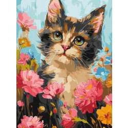 Malowanie po numerach 30x40cm Puszysty kot w kwiatach (KHO6600)