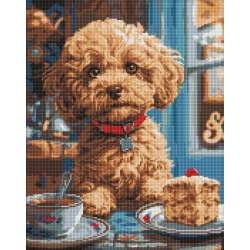 Diamentowa mozaika - Maltipoo w kawiarni 40x50cm