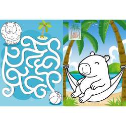 Kolorowanie z naklejkami. Kapibara na wakacjach