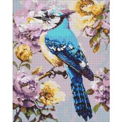 Diamentowa mozaika - Sójka w piwoniach 40x50cm