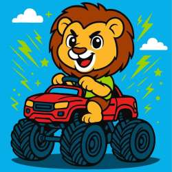 Malowanie po numerach - Lew w samochodzie Kid - 1