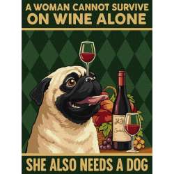 Malowanie po numerach - Plakat. Wino i pies 30x40