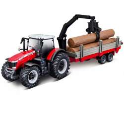 Bburago Trakt Massey Ferguson 8740S z drewnem 10cm-czerw - 2