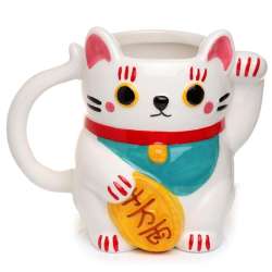 Kubek ceramiczny - Kot Szczęścia Maneki Neko biały