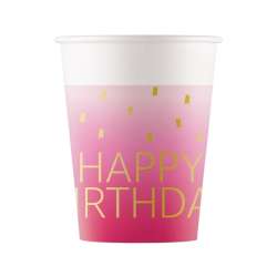 Kubeczki papierowe Pink Happy Birthday 200ml 8szt