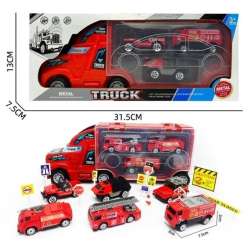 Cieżarówka transportowa straży pożarnej z autami