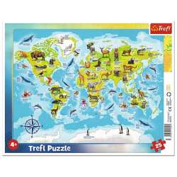 Puzzle 25el ramkowe Mapa świata ze zwierzętami 31340 Trefl p16 (31340 TREFL) - 1