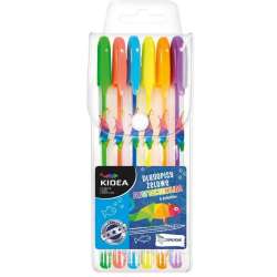 Długopisy żelowe Fluo 6 kolorów KIDEA (DERF.DZF6KA)