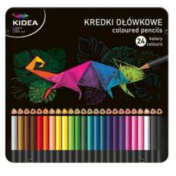 Kredki 24 kolory trójkątne w metalowym pudełku Kidea (DERF.KTMP24KA) - 1