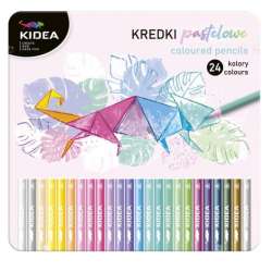 Kredki 24 kolory pastelowe trójkątne w metalowym pudełku Kidea (DERF.KPTMP24KA) - 1