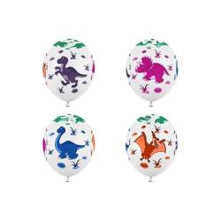 Balony Dinozaury pastelowe białe MIX 30cm 50szt