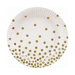 Talerzyki pap. białe Groszki złote 18cm 6szt - 1