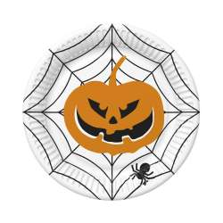 Talerzyki pap. Halloween Dynia pajęczyna 18cm 8szt