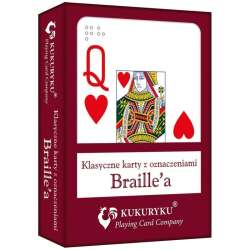 Karty do gry czerwone ze znakami Braille'a