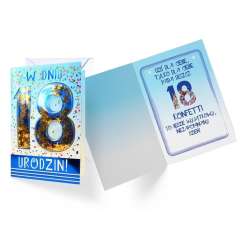 Karnet B6 konfetti KNF-019 Urodziny 18 (niebieski)