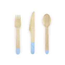 Sztućce drewniane niebieskie 16cm 18szt