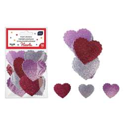 Naklejki brokat piankowe samoprzylep. Hearts 16szt