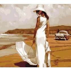 Malowanie po numerach 40x50cm Kobieta z parasolem na piaskowej plaży 1008936 (NO-1008936)
