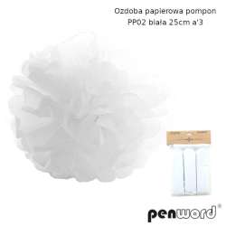 Ozdoba papierowa pompon biała 25cm 3szt - 1